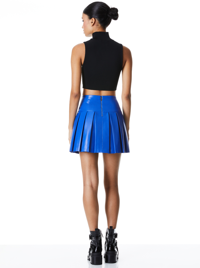 EMILIE VEGAN LEATHER BOX PLEATED MINI SKIRT - ROYALTY image 1 - Alice And Olivia