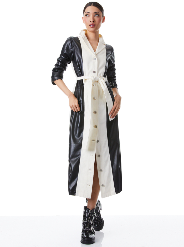 DAREN VEGAN LEATHER COMBINATION MAXI COAT - BLACK/ECRU image 4 - Alice And Olivia