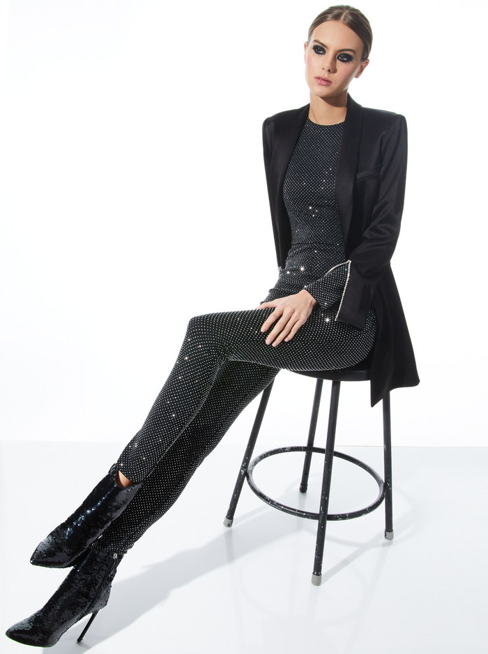 FREDDIE CREWNECK EMBELLISHED CATSUIT - BLACK/SILVER image 4 - Alice And Olivia