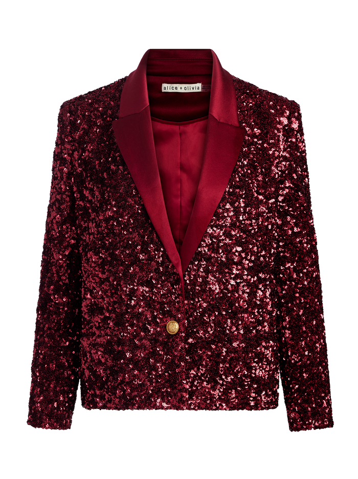 DEVYN SEQUIN BLAZER - GARNET image 6 - Alice And Olivia