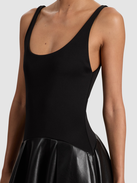 BLACK-ADLEY DROP WAIST VEGAN DRESS