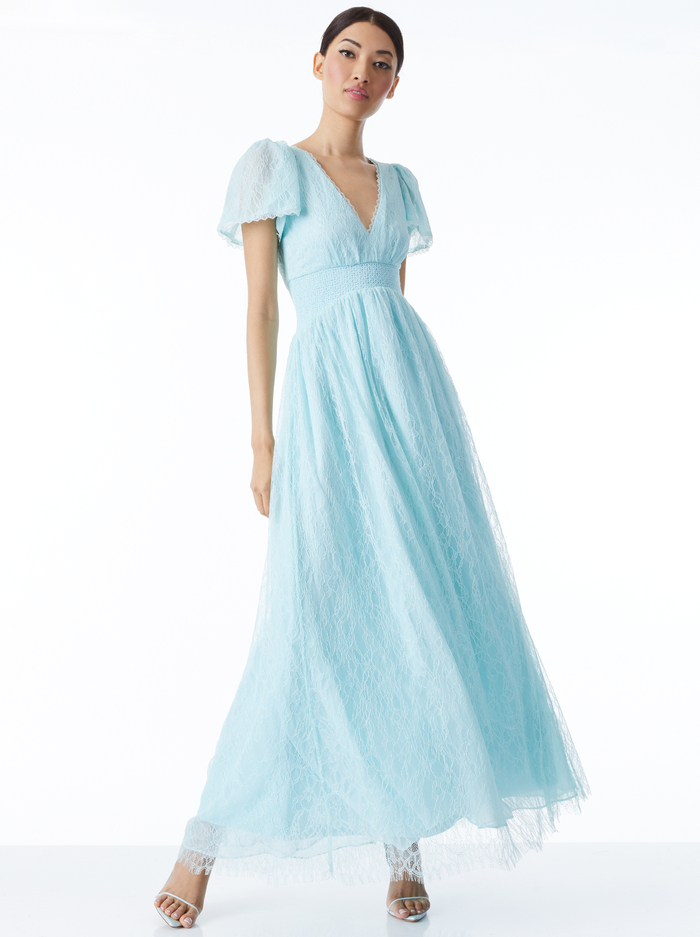 CHARLSIE SMOCKED WAIST DRESS - POWDER BLUE image 4 - Alice And Olivia