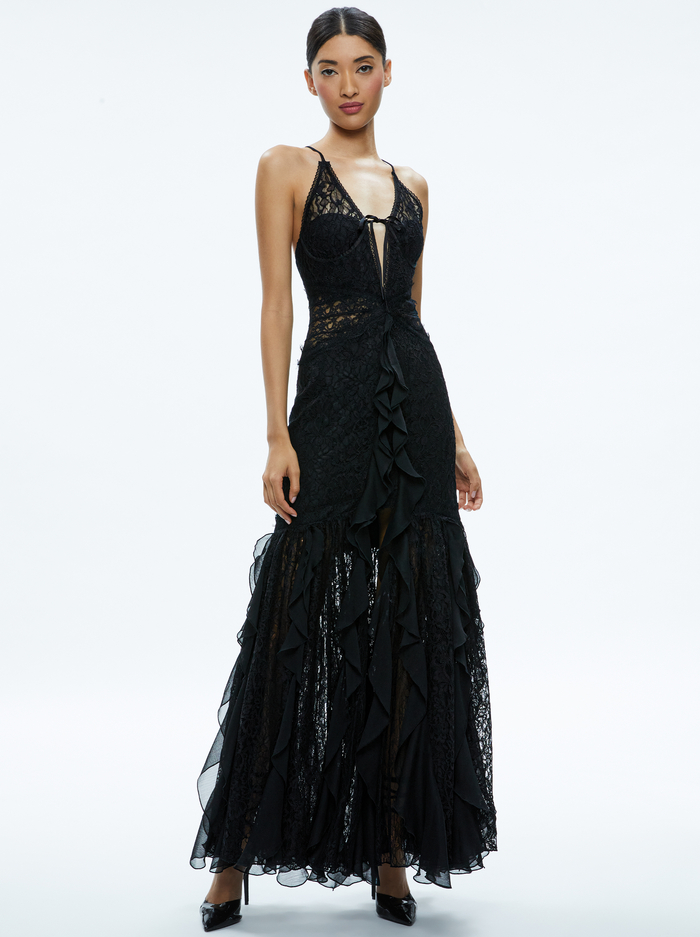 EDERA RUFFLE LACE MAXI GOWN - BLACK image 4 - Alice And Olivia