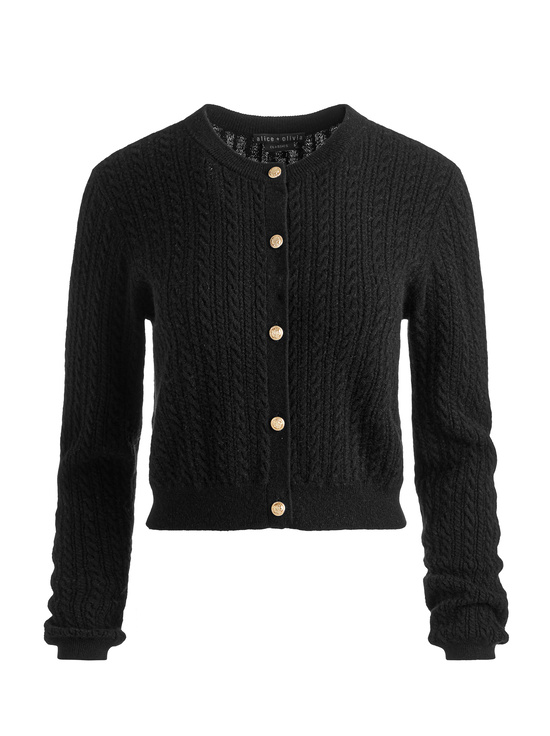 BLACK-DOLLIE CASHMERE CABLEKNIT CARDIGAN