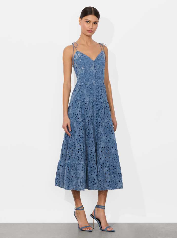 SHANTI TIERED MIDI DRESS - AVERY BLUE image 3 - Alice And Olivia