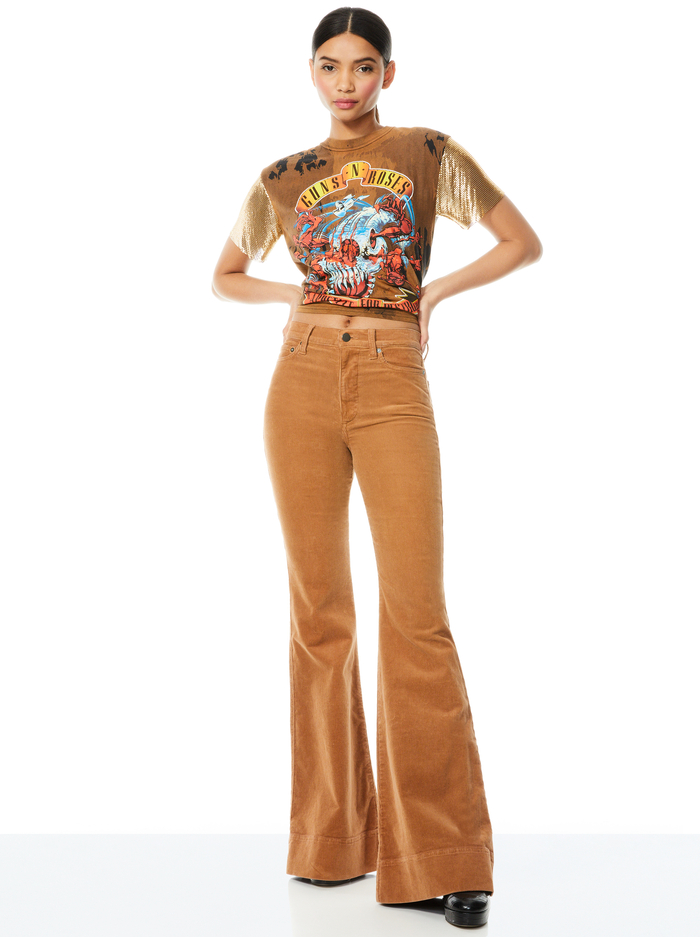 BEAUTIFUL HIGH RISE CORDUROY BELL - CAMEL image 4 - Alice And Olivia