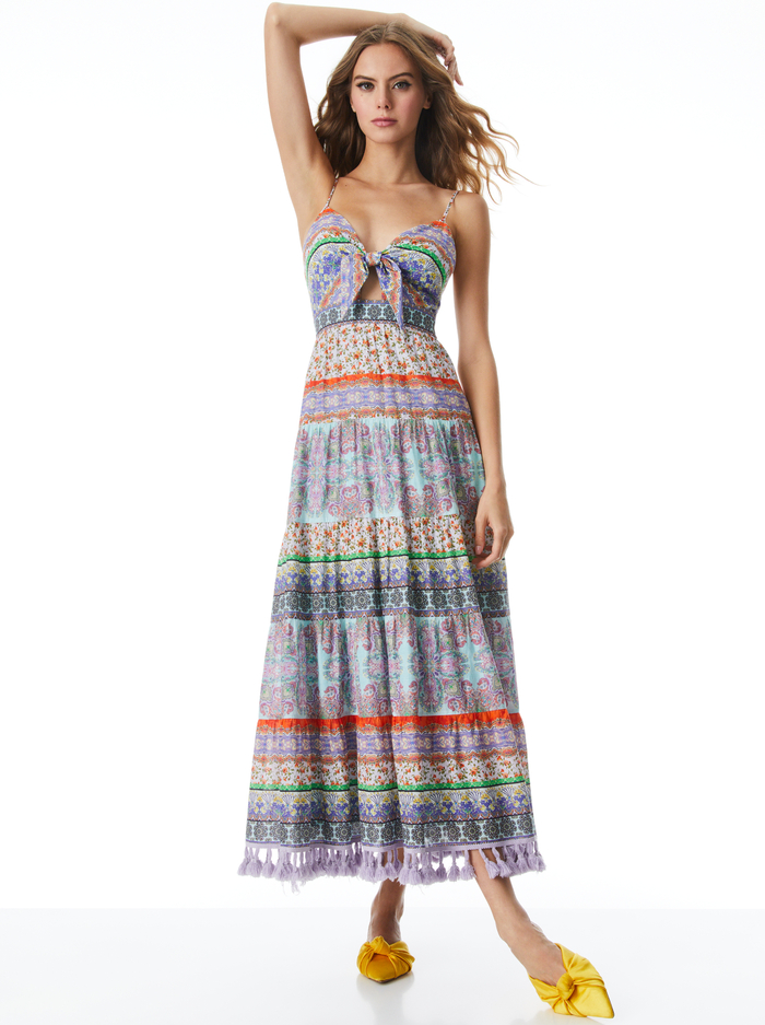 MINKA TIE FRONT MAXI DRESS - RITZY/MULTI image 4 - ALICE + OLIVIA