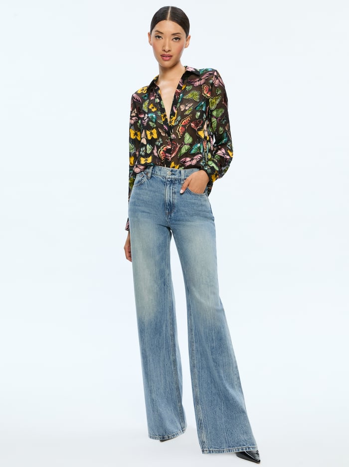 ELOISE BUTTON DOWN - BOUNDLESS BUTTERFLY BLACK image 4 - Alice And Olivia