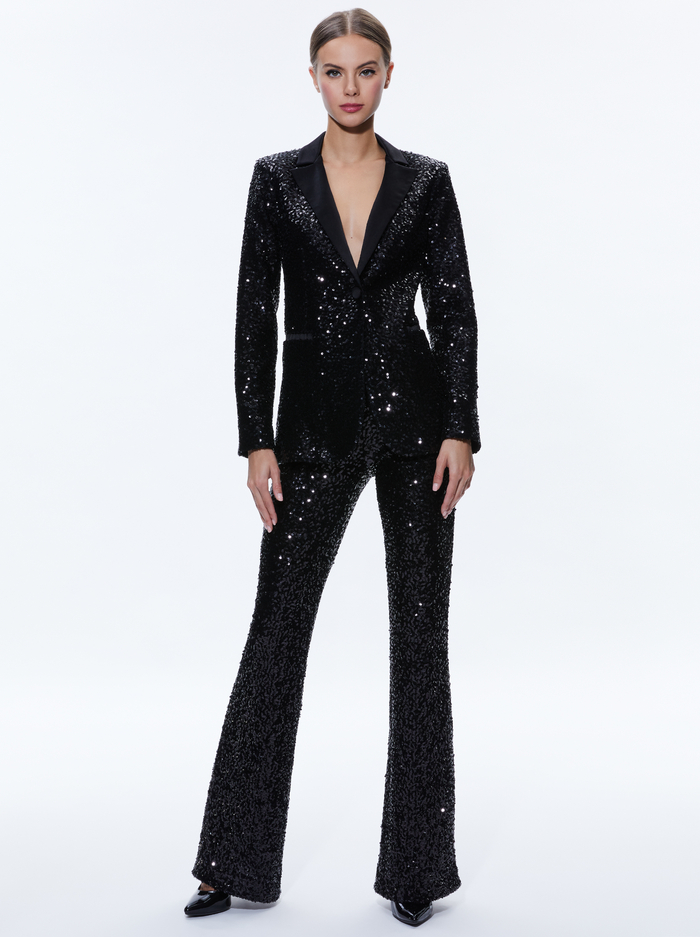 BREANN SEQUIN FITTED BLAZER - BLACK image 4 - Alice And Olivia