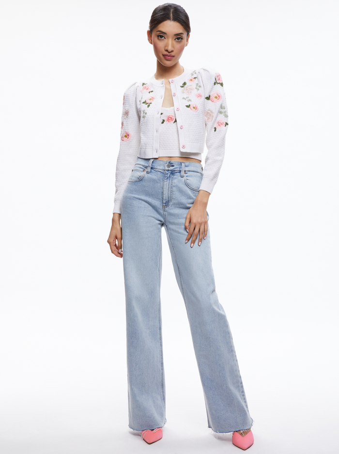 KITTY EMBROIDERED CARDIGAN - SOFT WHITE image 2 - Alice And Olivia