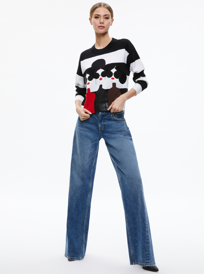 STACEFACE PULLOVER - BLACK/SOFT WHITE MULTI image 4 - Alice And Olivia
