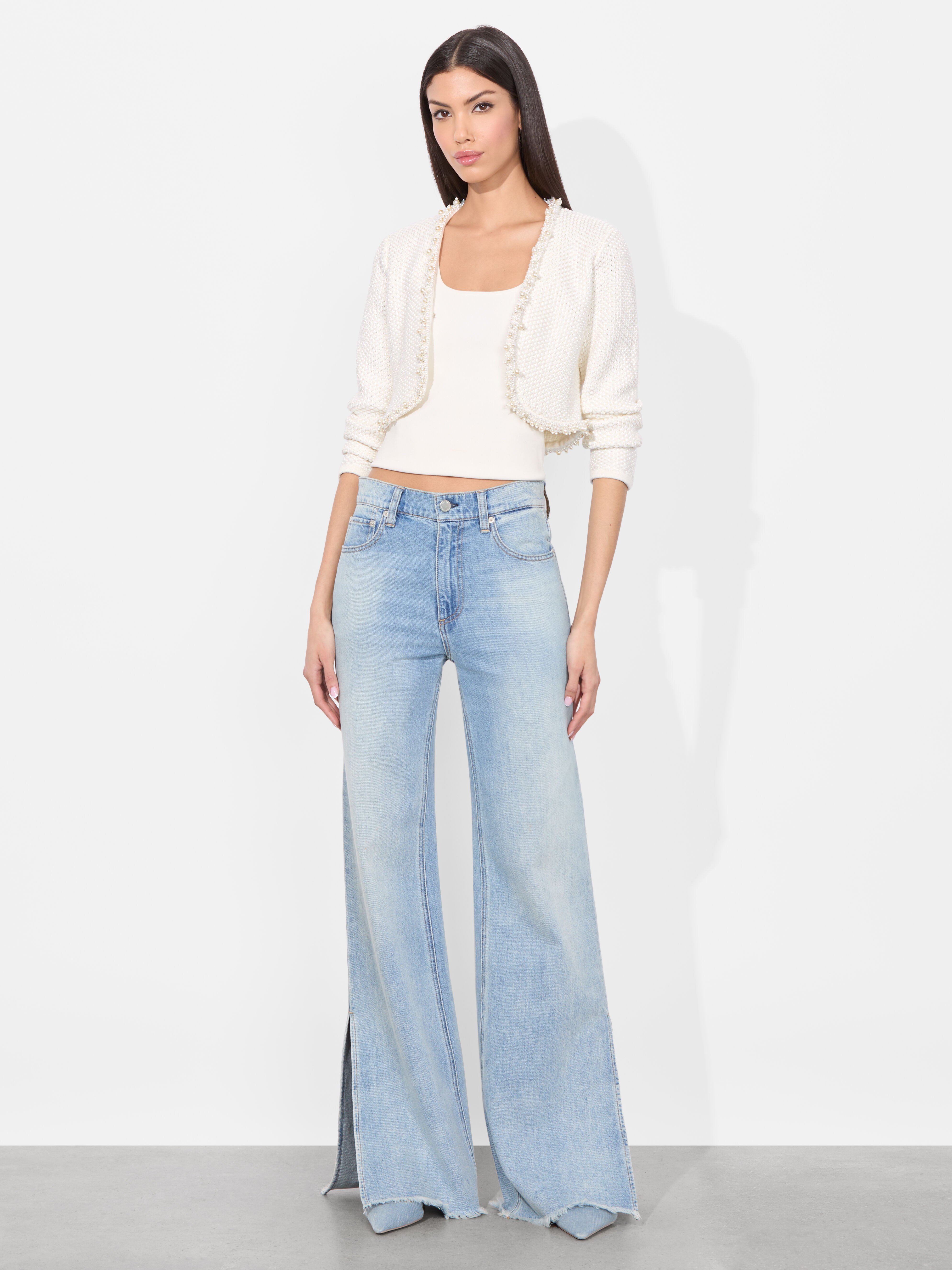 Akira Embellished Cardigan In Black | Alice + Olivia