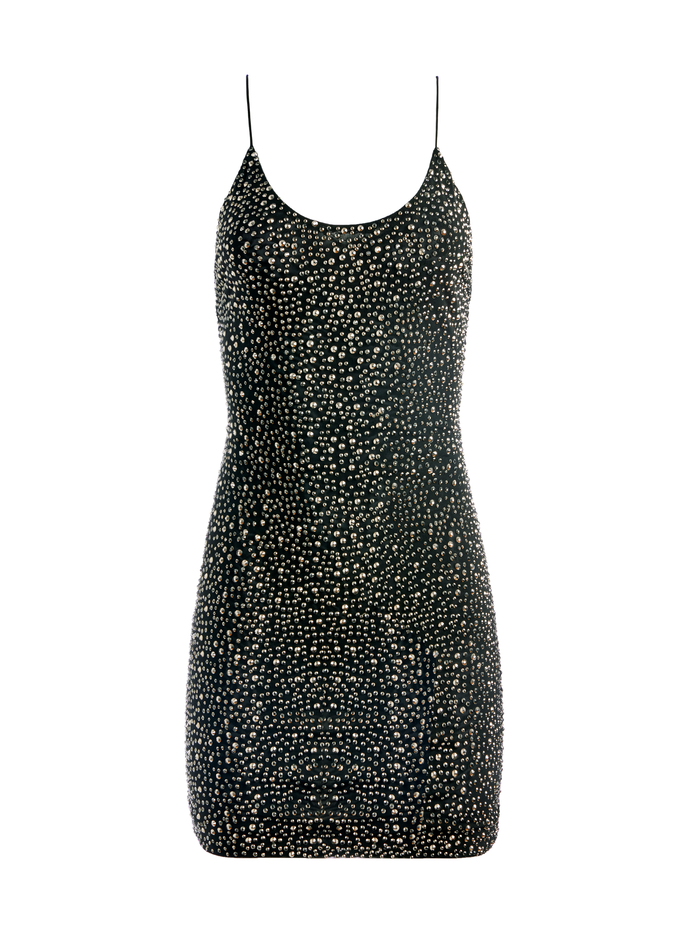 Nelle Embellished Mini Dress In Black / Gunmetal Alice And Olivia