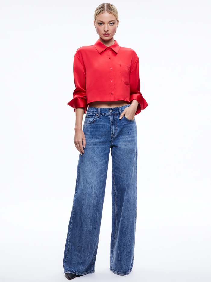 FINELY CROPPED OVERSIZED BUTTON DOWN SHIRT - PERFECT RUBY image 4 - Alice And Olivia