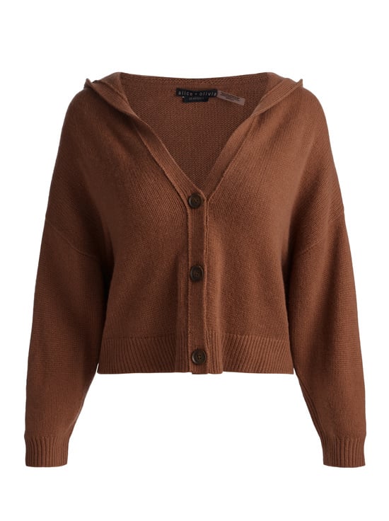 CAMEL-COREY HOODED CASHMERE CARDIGAN