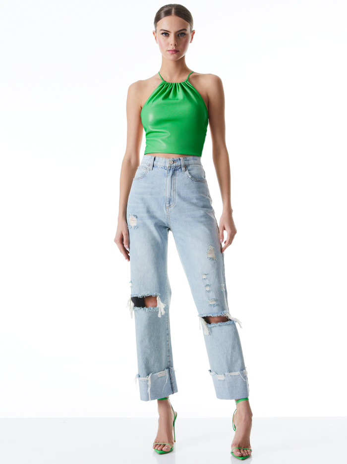 ZUMI VEGAN LEATHER HALTER TOP - GARDEN GREEN image 2 - Alice And Olivia