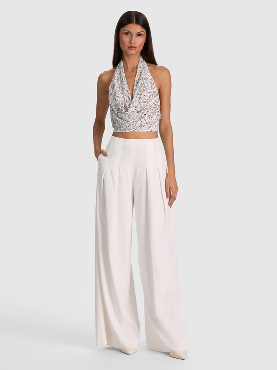 VANILLA/GOLD-DANI EMBELLISHED HALTER TOP