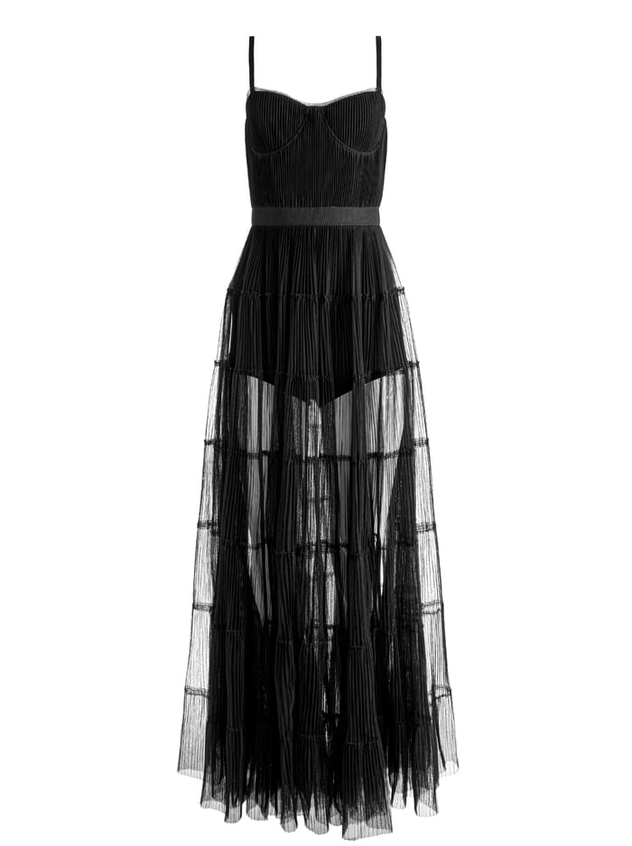 DEENA PLEATED MAXI DRESS WITH HOT PANT - BLACK image 5 - Alice And Olivia