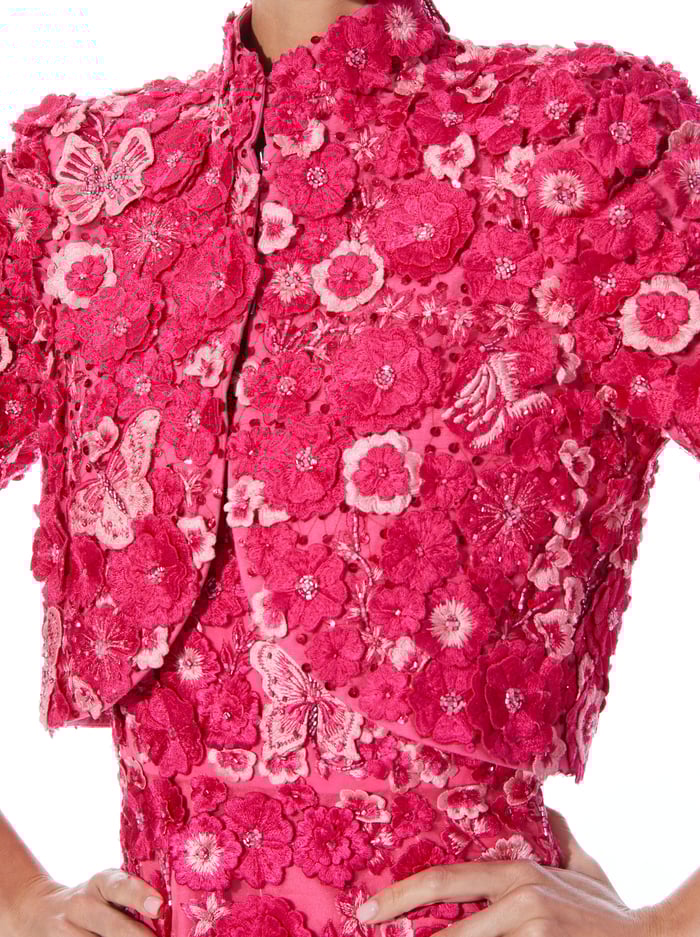 LORNA CROPPED FLORAL APPLIQUE JACKET - CANDY MULTI image 3 - Alice And Olivia