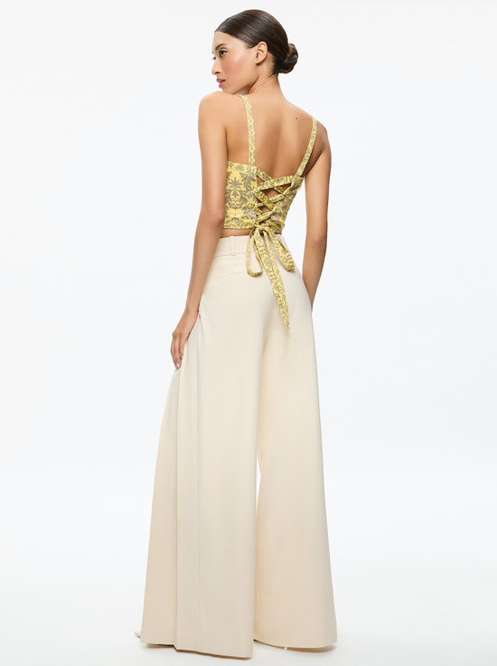 VANITY LEMON MERINGUE/MULTI-SASHA LACE UP BACK CROPPED TOP