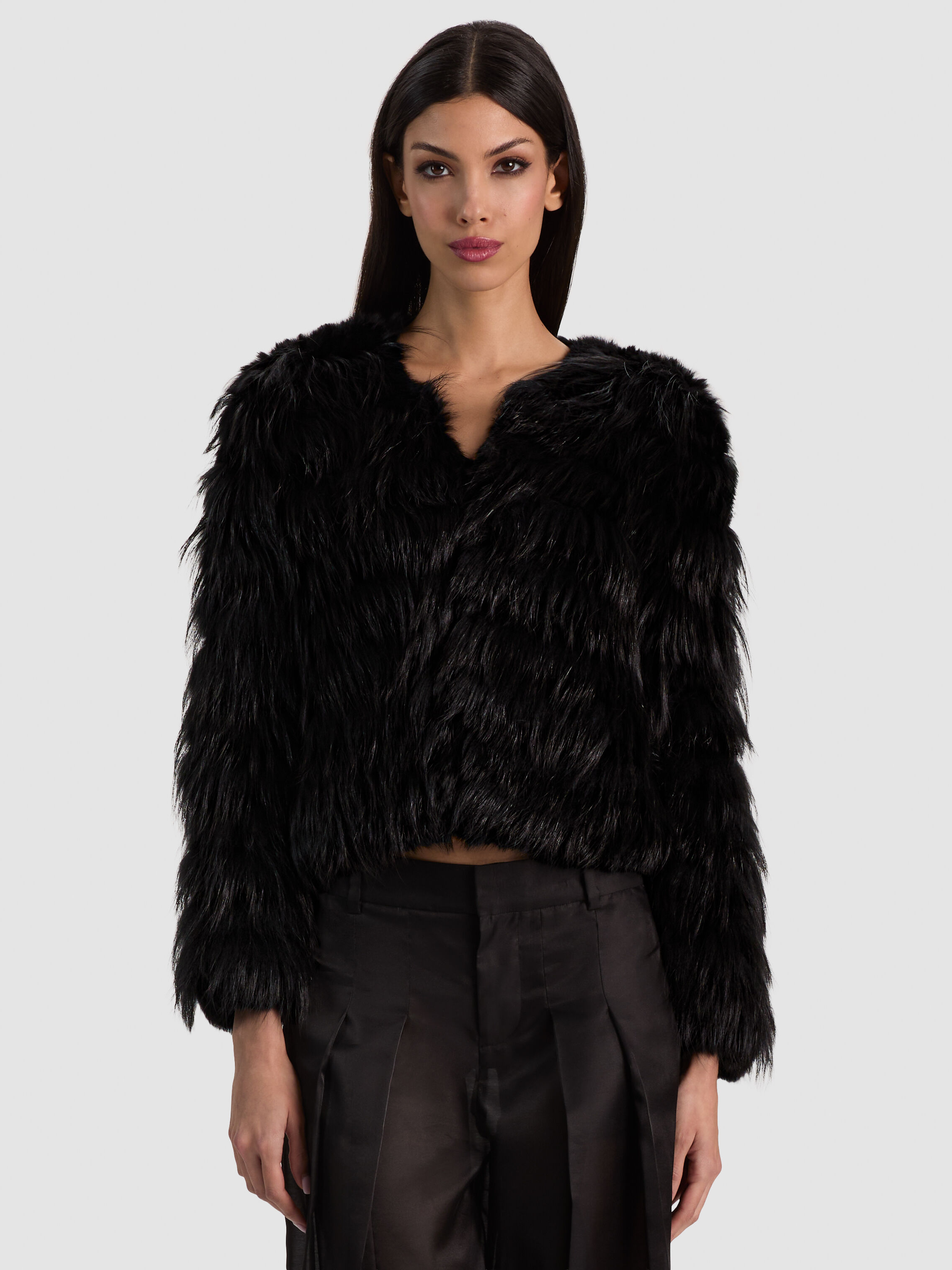 ジャケット・アウター ishidatenokcha faux fur linner FAWN FAUX FUR JACKET in BLACK | ALICE + OLIVIA