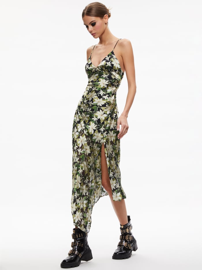 SHAWNA ASYMMETRICAL SLIP DRES - MOONLIGHT FLORAL - Alice And Olivia