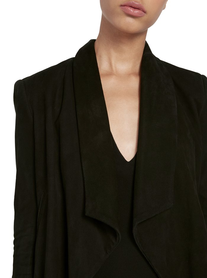 HARVEY OPEN FRONT SUEDE JACKET - BLACK image 3 - Alice And Olivia