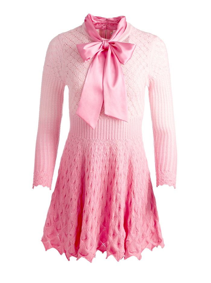 GIN POINTELLE LACE KNIT DRESS WITH BOW - PETAL image 5 - Alice And Olivia