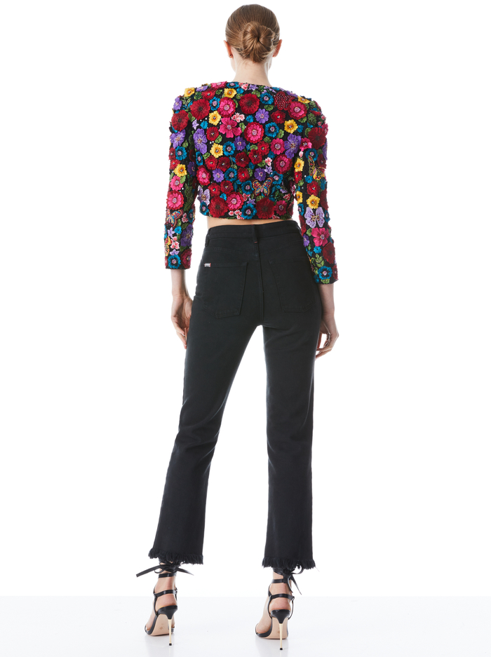 LORNA CROPPED FLORAL APPLIQUE JACKET - MULTI image 1 - Alice And Olivia