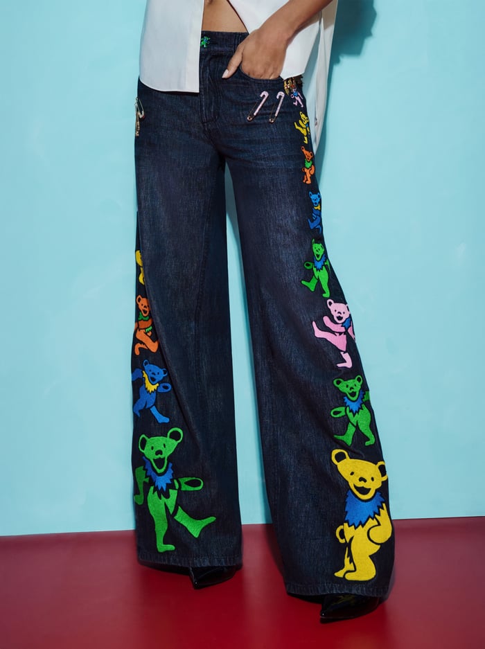 A+O X GRATEFUL DEAD AMAZING JEAN - MAYA CHARCOAL BLACK - Alice And Olivia