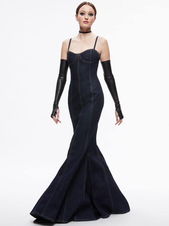 NATACHA GODET MAXI DENIM DRESS - DARK RINSE image 4 - Alice And Olivia