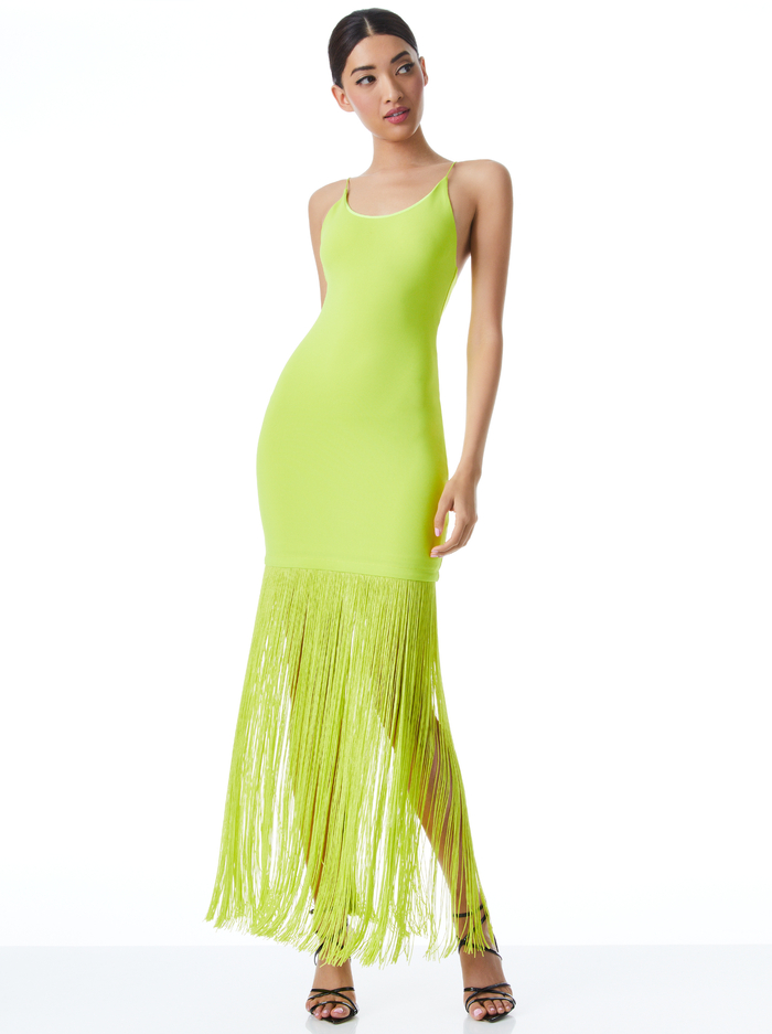 STEPH SCOOP NECK FRINGE DRESS - CITRON image 2 - ALICE + OLIVIA