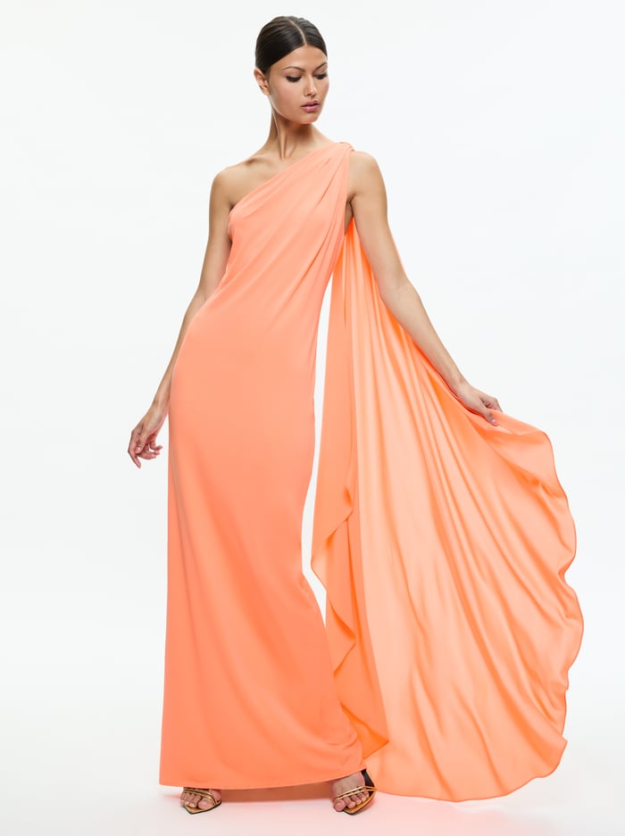 ANJA ONE SHOULDER DRAPED MAXI DRESS - CORAL image 3 - Alice And Olivia