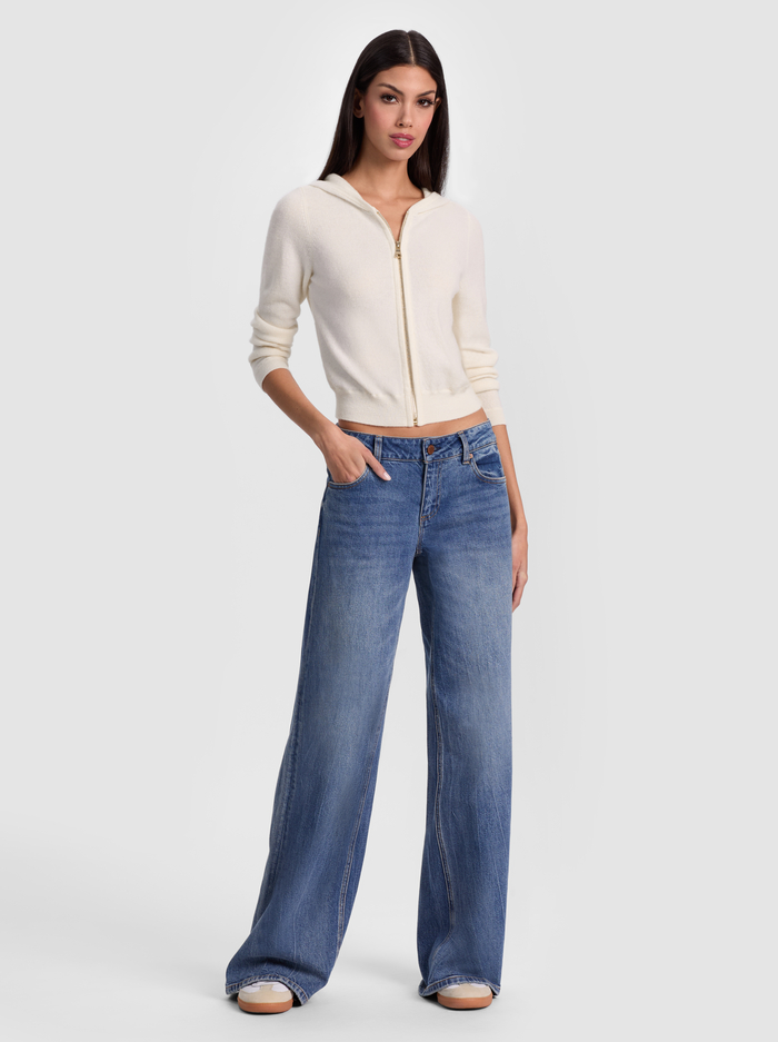 DOLLIE CASHMERE ZIP-UP HOODIE - ECRU image 4 - ALICE + OLIVIA