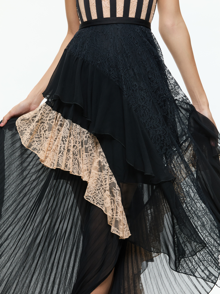 ZAYA BUSTIER RUFFLE MAXI DRESS - BLACK/ALMOND image 1 - Alice And Olivia