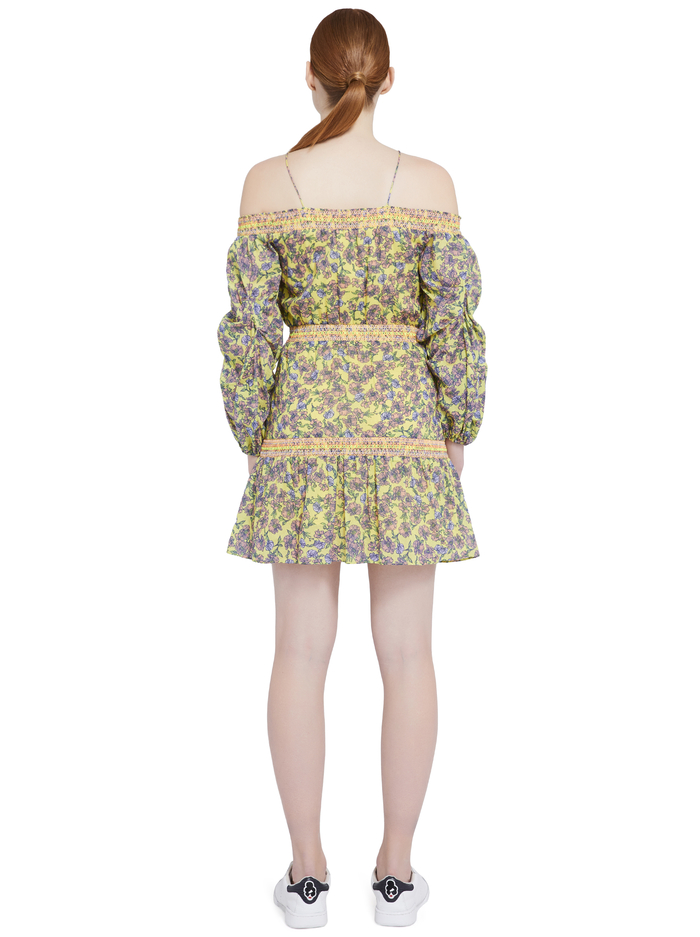 DOROTHY OFF SHOULDER MINI DRESS - DITSY BORDER LAVENDER MULTI image 1 - Alice And Olivia
