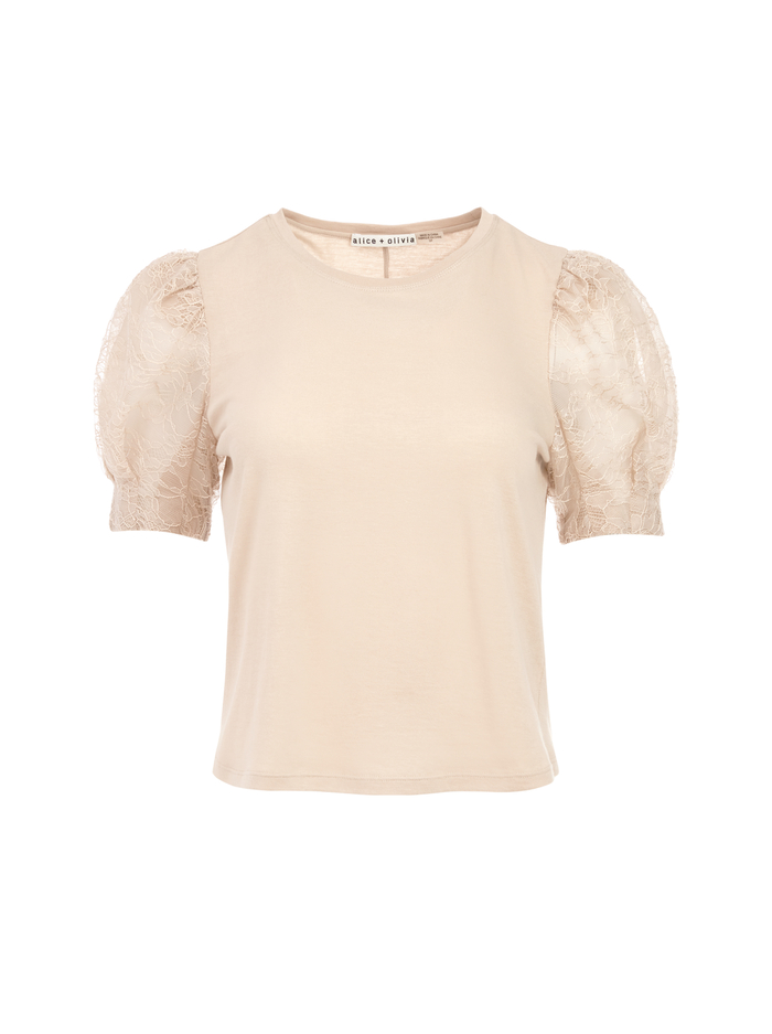 Posey Lace Puff Sleeve Tee In Nude | Alice And Olivia