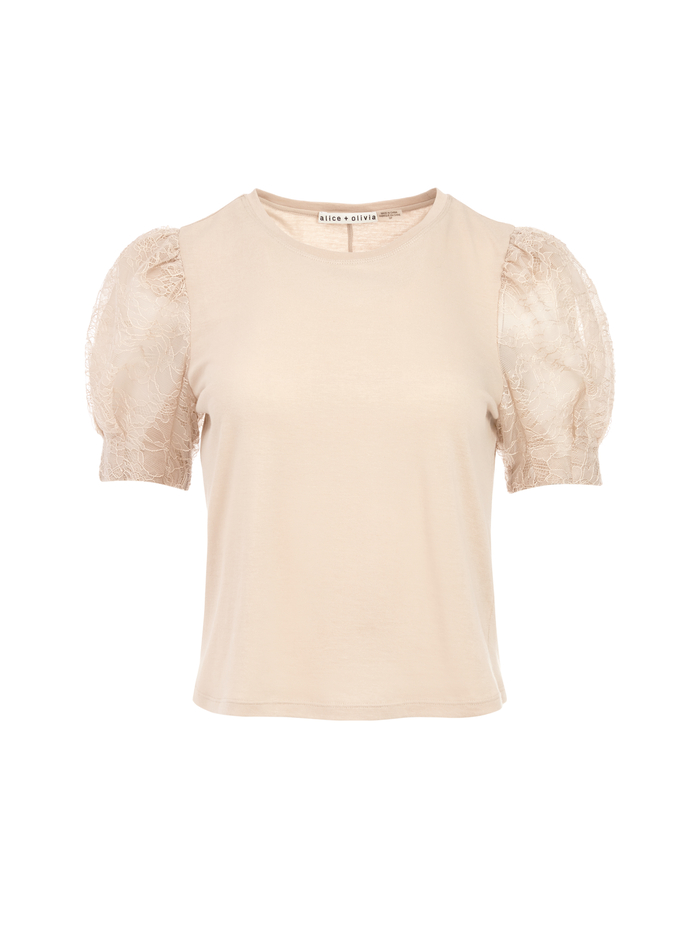 POSEY LACE PUFF SLEEVE TEE - NUDE image 5 - Alice And Olivia