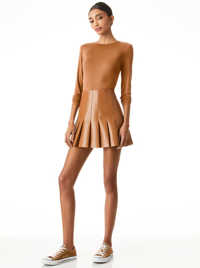 CARTER VEGAN MINI SKIRT - CAMEL image 1 - Alice And Olivia