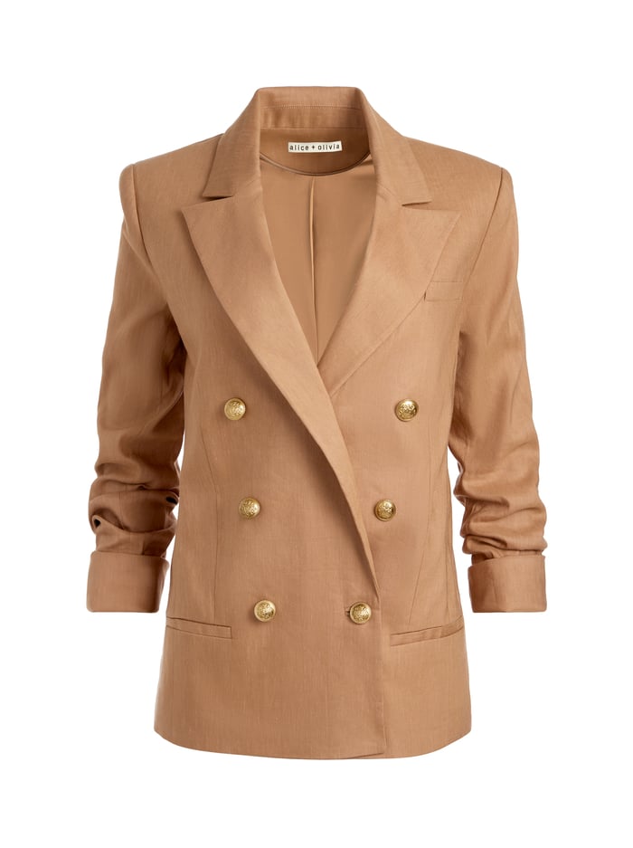 ANTHONY LINEN DOUBLE BREASTED BLAZER - TAN image 5 - Alice And Olivia