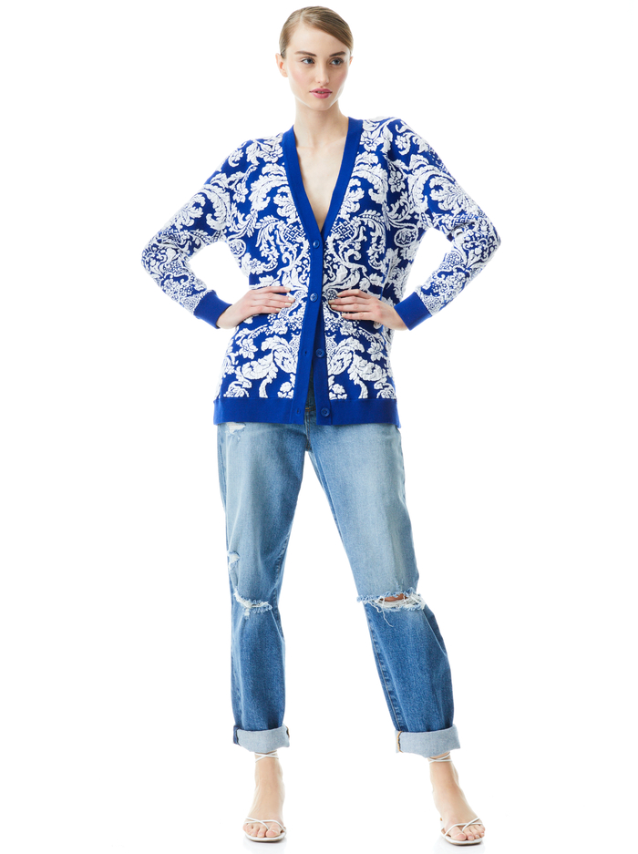 BRADFORD PAISLEY GRANDPA CARDIGAN - BLUE EYES/SOFT WHITE image 3 - Alice And Olivia