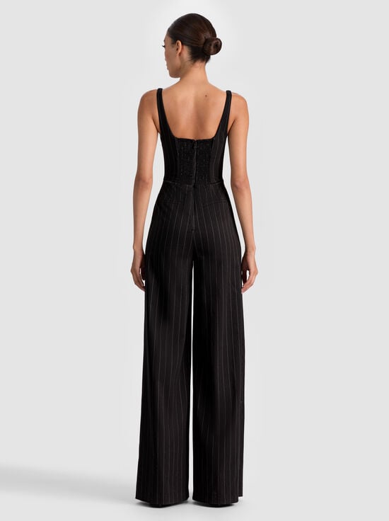 BLACK/OFF WHITE-REBECCA TAILORED VEST JUMPSUIT