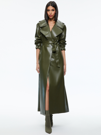 OLIVE-JARRETT VEGAN LEATHER TRENCH COAT