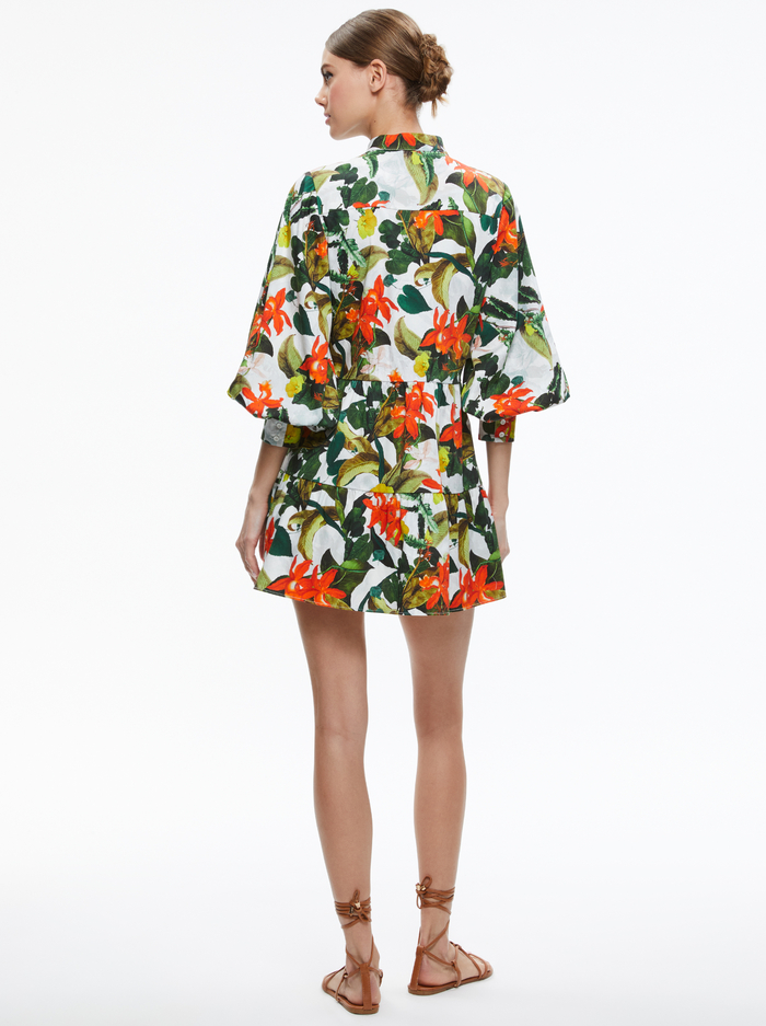 CAILIN BUTTON FRONT BLOUSON SLEEVE MINI DRESS - TROPICAL SUNRISE OFF WHITE image 1 - Alice And Olivia