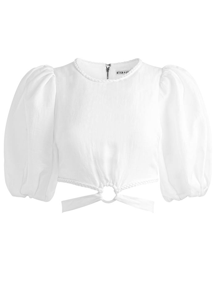 COLETTE TIE PUFF SLEEVE CROP TOP - WHITE image 5 - Alice And Olivia