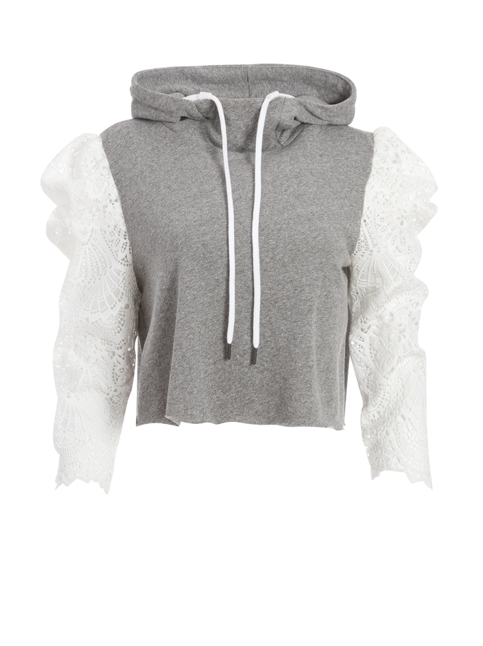 Muffy Puff Sleeve Hoodie In Melange Grey Alice And Olivia