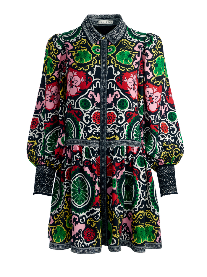 BERTHA BLOUSON SLEEVE MINI DRESS - MONARCH BLACK SMALL image 5 - Alice And Olivia