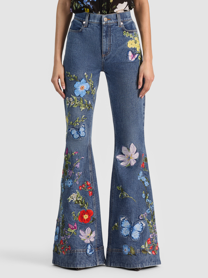 BEAUTIFUL EMBROIDERED JEAN - BROOKLYN BLUE/MULTI - ALICE + OLIVIA