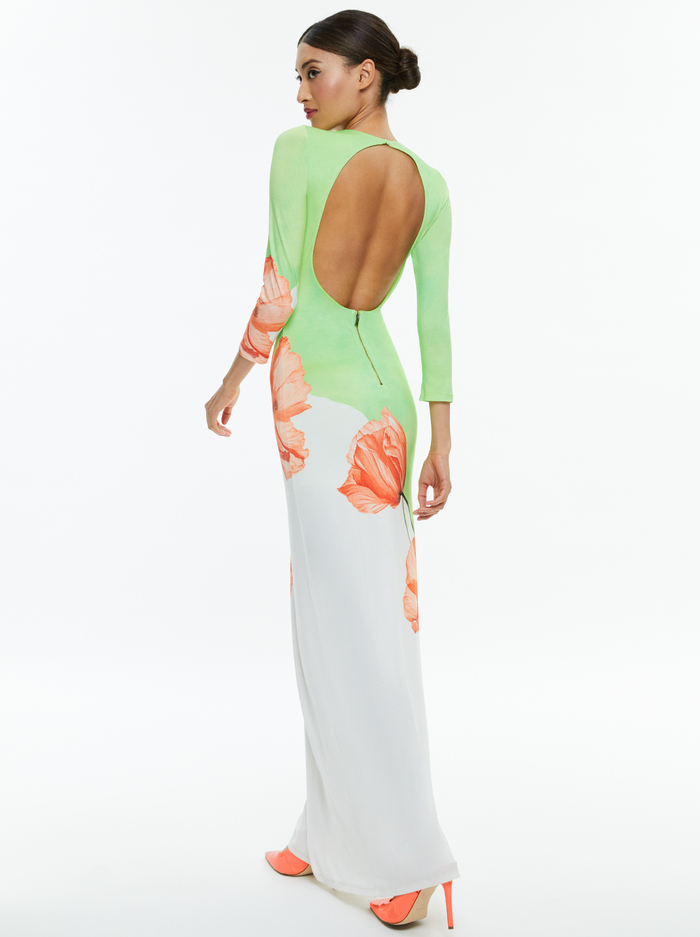 DELORA OPEN BACK CREW NECK MAXI DRESS - DREAM LIFE SHARP GREEN image 3 - Alice And Olivia