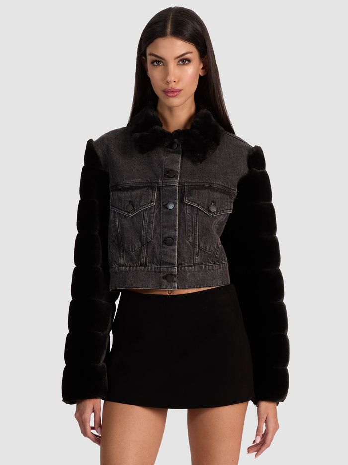 JEFF FAUX FUR DENIM JACKET - CHARLOTTE GREY - Alice And Olivia